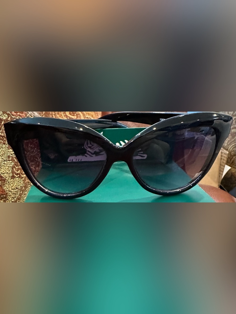 Lane Bryant Oversized Cat-Eye All Black Sunglasses 100% UV Protection w/Case EUC